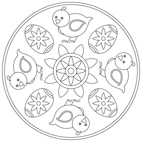 Easter Mandala With Chick And Egg Coloring Page